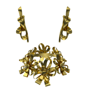 Golden Ribbon Flower Clips & Necklace