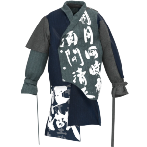 Multi-layers Floating Calligraphy Contrast Denim Monk Blazer Suit Jacket